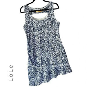 LÖLE NWOT SLEEVELESS ASYMMETRICAL ATHLETIC DRESS NAVY BLUE DITSY PRINT | LARGE